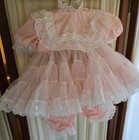 Vintage Baby Girls Dress Bloomers Set Infant Pink Usa Lace Ruffle Pageant 