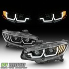 For 2016-2021 Honda Civic Black Led Tube Sequential Signal Projector Headlights