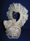 New Vintage Double White Satin Bells Cake Topper With Elegant Lace  423