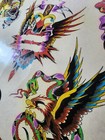 1980 s Original Hand Colored  Vintage Traditional Tattoo Flash Production Sheet