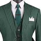 Vinci Men s Hunter Green Gangster Stripe 3-piece Classic-fit Suit - New