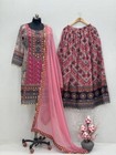 Unique Designer Pink Faux Georgette Kurta Palazzo With Dupatta For Women