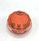 Vintage Pink Depression Glass Beehive Powder Jar Vanity Dresser Celluloid Lid