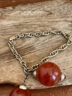 Vintage Tested Bakelite Bracelet Huge Marbled Orange Orb Beads 39g Chunky Chain9