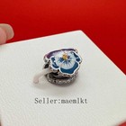 New 925 Sterling Silver Silver Blue Pansy Flower Charm Charm 790777c002