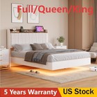 Full queen king Size Floating Bed Frame Upholstered Platform Bed W  Led Lights