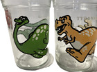 2 Vintage Welch s Jelly Glass Set Dinosaurs Brontosaurus Tyrannosaurus Rex