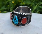Vintage Navajo Sterling Silver Turquoise  And Coral Bracelet   70 3 Grams Size 7