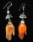 Stunning  Vintage Sterling Silver   Red Jasper   Tribal Hand Earrings   