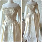 Vtg 80s 90s Lace Wedding Gown In Romantic 50s Style  Ivory  4 s