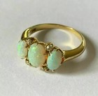 Vintage Style Womens Ring Oval Cut Fire Opal 3-stone 14k Yellow Gold Finish