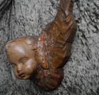 Antique European Hand Carved Wooden Winged Cherub Angel Head Putto Bust