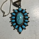Turquoise   Sterling Silver Yazzie Navajo Pendant Necklace 16 Grams  24    Chain
