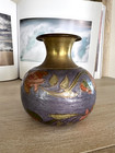 Vintage Brass   Enamel Vase Made In India     Boho Global Floral Decor