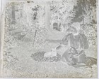 Antique Glass Plate Photo Negative   Fashionable Woman With Two Cats In Garden