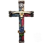 Texas Longhorn Bluebonnets Cross Rustic 16x9 Inches Resin New Wall Hanging