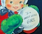 Vintage Mid Century Christmas Greeting Card  Girl  Flocked Red Coat C150