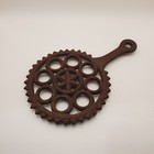 Vintage Brown Cast Iron Footed Trivet T - 9 Hex Circle Of Rings 8   