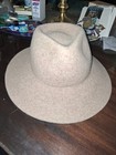 Beige Wool Felt Fedora Hat Wide Brim Solid Unisex Adults Size L Pre-owned