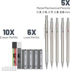 - Metal Mechanical Pencil Set With Lead And Eraser Refills  5 Sizes