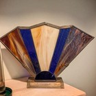 Vintage Art Deco Stained Glass Accent Lamp - Fan Design 11 h 16  W 