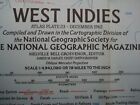 1962 Map West Indies Puerto Rico Cuba Jamaica Trinidad Aruba Nevis Caribbean Sea