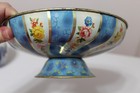 Vintage Container Tin Blue   Gold Floral Footed Bowl  Made In Belgium
