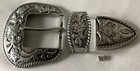 Belt Buckles 3pc Buckle Set 1 5 Inch Western Floral Scroll Rope Edge Silver Nwot