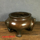 Old Antique Tibetan Dynasty Bronze Gilt Three Foot Elephant Ear Incense Burners