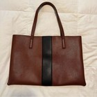 Brown Leather Tote Bag With Black Stripe