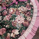 Vtg Floral Tapestry Christmas Tree Skirt Pink Ruffle Lace Victorian 46in