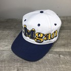 Vtg University Of Michigan Wolverines Script Adjustable Snapback Cap Hat Logo 7