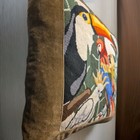Vtg Needlepoind Embroidery Parrots   Birds Tropicalbrown Sham Custion Pillow 20 