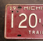 1957 Michigan Trailer  Red License Plate   I20-353 Holed Rusty Man Cave Garage