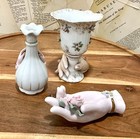 Vintage Lefton Japan Porcelain Lady Hand Vases Ring Holder Roses Lot  3  1 Mint
