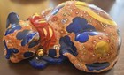Large Japanese Kutani Moriage Sleeping Cat Nemuri Neko Porcelain Orange And Blue