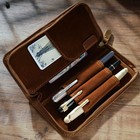 1x Leather Triple Pen Case Pencil Pouch Holder For Three Fountain Pens Gift