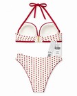 Victoria   s Secret Pink Bikini Set L Red White Polka Dot Halter Push-up Nwt