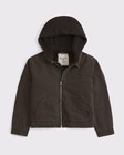 A f Hooded Denim Jacket Boys Faux Fur Lining Pockets Dark Roast