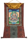 Guru Padmasambhava  Hand Painted Smoky  Tibetan Thangka With Silk Brocade