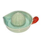 Handmade Studio Pottery Ceramic Citrus Juicer Reamer Aqua Blue Orange Handle   