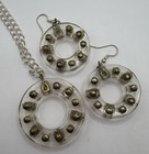 Vintage Acrylic Earrings Necklace Pendant Rhinestone Mod 925 Clasp Eternity Disk