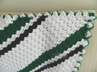 Hand Crocheted Throw Blanket Celtic Green White Black Scalloped Edge Afghan