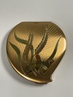 Elgin American Butterfly Heart Shaped Powder Compact Gold Tone Vintage Mirror