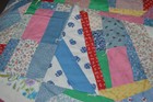 Vtg Hand Crafted Quilt Full Crazy Squares Florals Plaids Cottage Farmhouse Tied