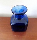 Vintage Cobalt Blue Glass Inkwell Handblown 2  Square X 2-3 4 