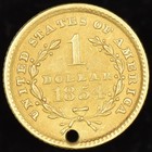1854  1 Gold Piece     Au Almost Unc Details     Type 1 T1 Holed Coin H25    trusted   