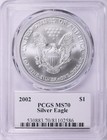 2002 Silver Eagle   Pcgs Ms70   Mercanti Flag Signature Label