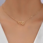 Tiny Double Hollow Heart Necklace Women Love Pendant Chain Valentine Gift