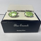 Fine Enamels Sterling Silver Green   Yellow Oval Swivelback Cufflinks New Gift